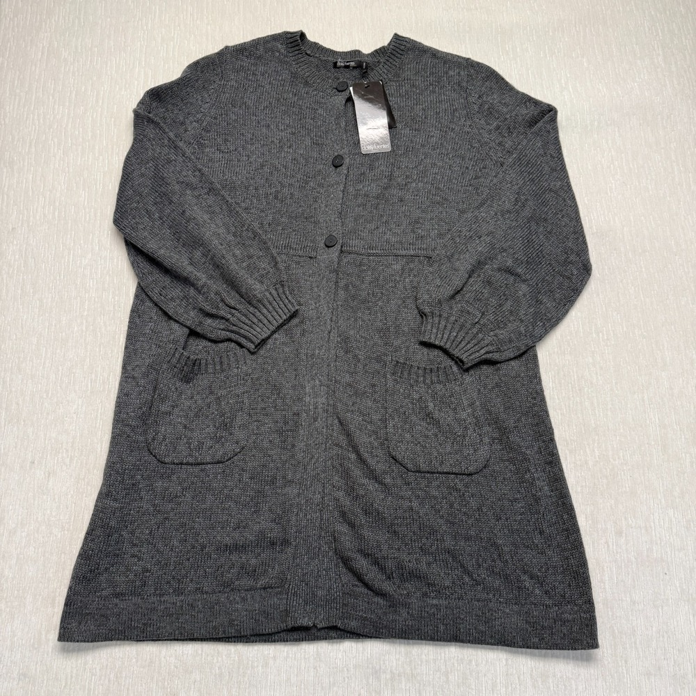 Daisy Fuentes Button Front Long Cardigan Sweater Dress Women 1X Gray Knit Fall